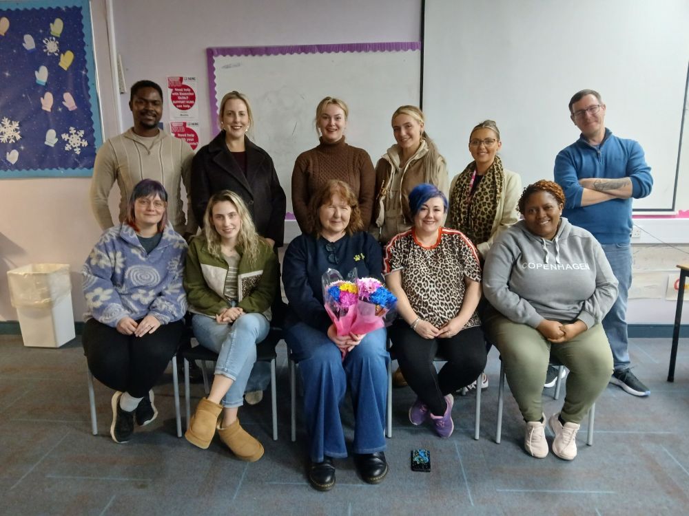 Students taking part in the sighted guide training